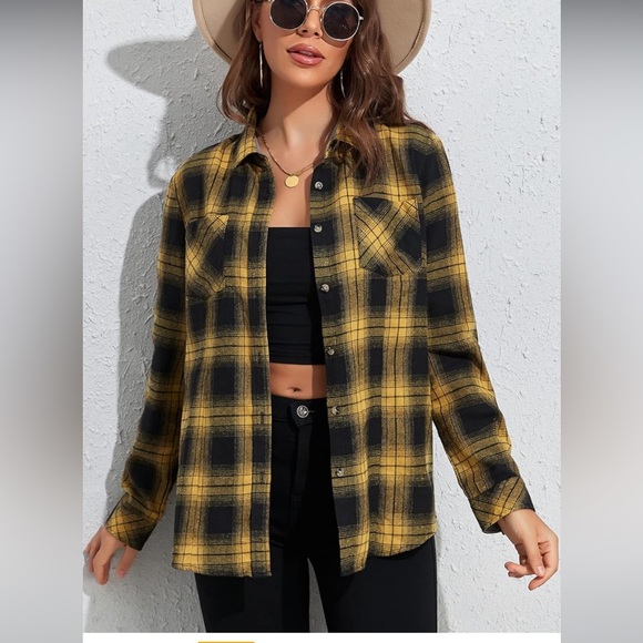 Levi’s Women’s Flannel Shirt Snapps closure Colour Yellow/Gray/Navy - Picture 2 of 8